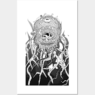 Monstah, line art, black on white Posters and Art